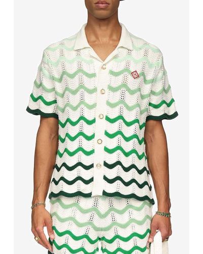 Casablancabrand Wavy Gradient Crochet Knit Shirt - Green