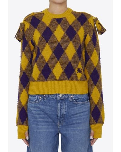 Burberry Argyle Crewneck Wool Sweater - Blue