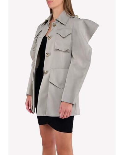 Nina Ricci Military Jacket With Structured Shoulders - Gray