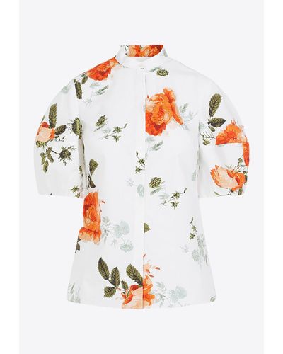 Erdem Floral Print Short-Sleeved Blouse - White