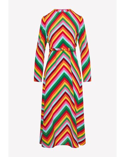Valentino Chevron Print Crepe De Chine Midi Dress - Multicolour