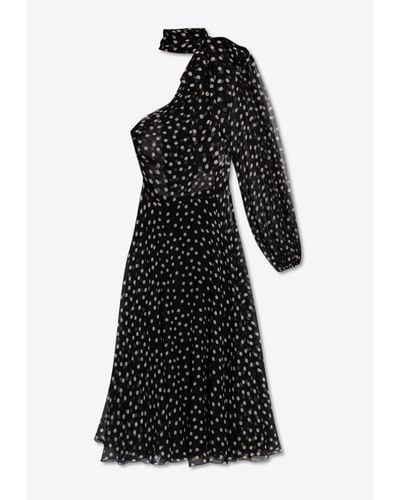 Dolce & Gabbana Polka Dot One-Shoulder Midi Chiffon Dress - Black