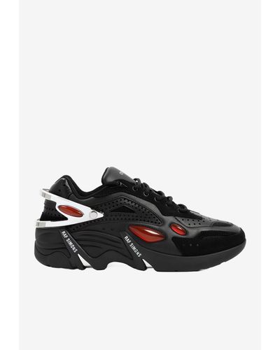 Raf Simons Cyclon-21 Low-top Leather Sneakers With Suede Inserts - Black