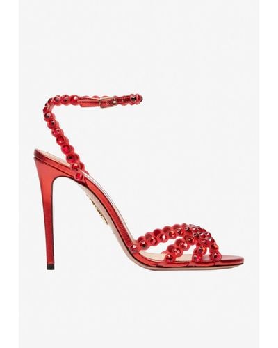 Aquazzura Tequila Crystal Ankle-strap Cocktail Sandals - Red