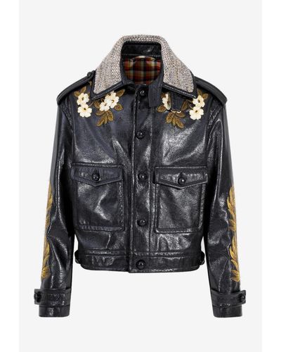 Etro Faux Leather Jacket With Embroidery - Black
