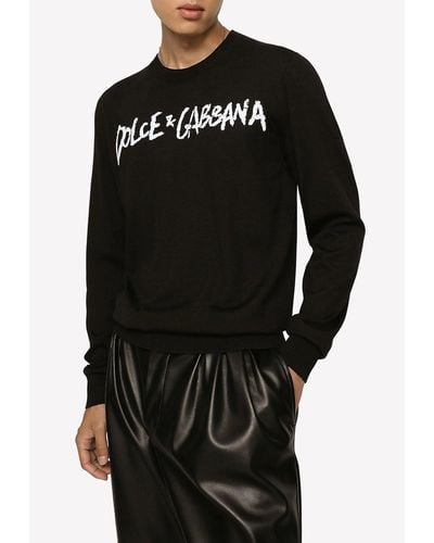 Dolce & Gabbana Logo Print Wool Sweater - Black