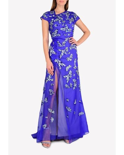 Bibhu Mohapatra Sequined Silk Gown With Asymmetrical Neckline - Blue
