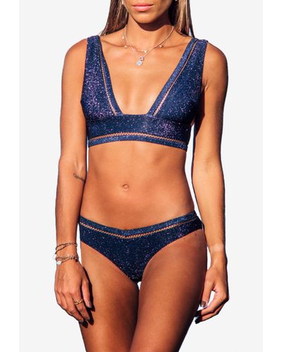 Les Canebiers Tambourinaires Bikini With Shiny Details - Blue