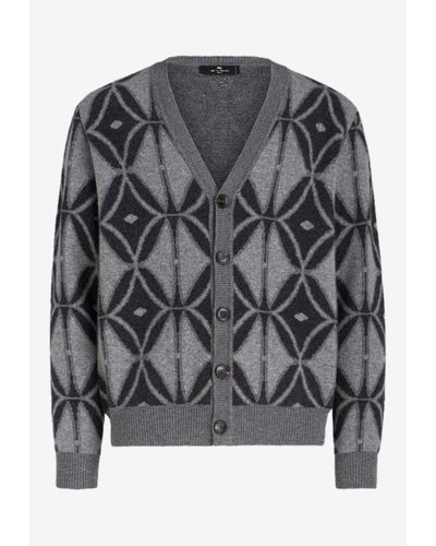 Etro Geometric Pattern Wool Cardigan - Gray