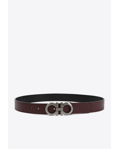 Ferragamo Gancini Reversible Leather Belt - White