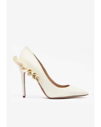 Andrea Wazen Rouches 105 Glittered Court Shoes - White