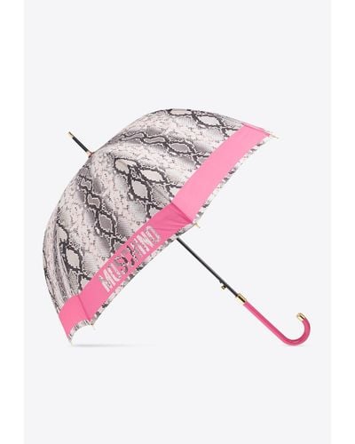Moschino Logo Trim Snakeskin Print Umbrella - Pink