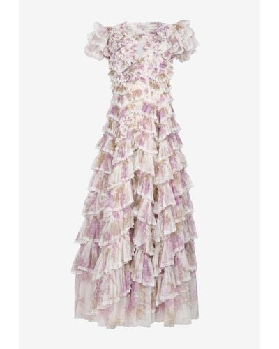 Needle & Thread Wisteria Floral Lace Ruffled Gown - Multicolour