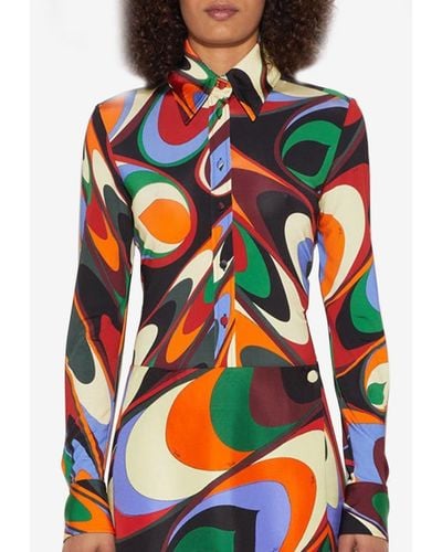 Emilio Pucci Onde Print Long-Sleeved Shirt - Red