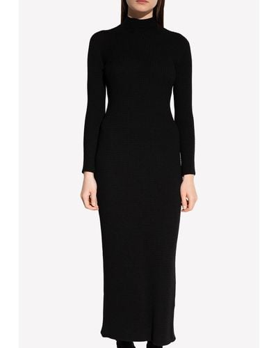 Balenciaga Micro Cable Knit High-Neck Midi Dress - Black