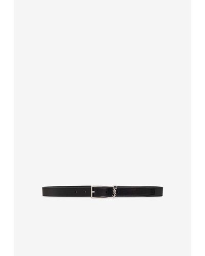 Saint Laurent Logo Plaque Buckle Leather Belt - White