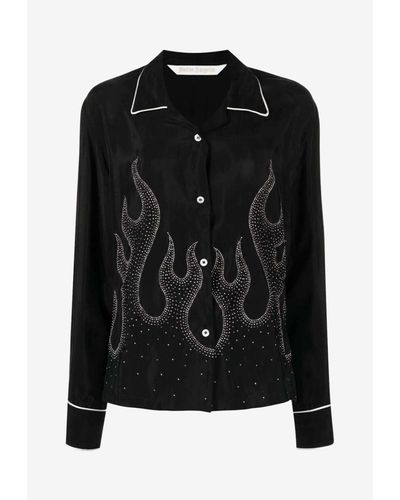 Palm Angels Crystal-Embellished Flames Shirt - Black
