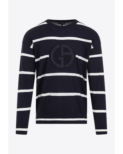 Giorgio Armani Logo Striped Sweater - Blue