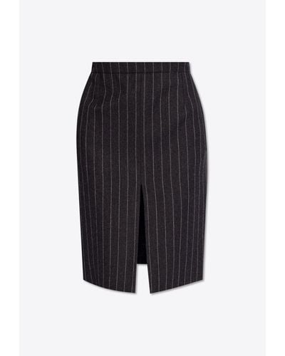 Saint Laurent Striped Wool Midi Pencil Skirt - Black