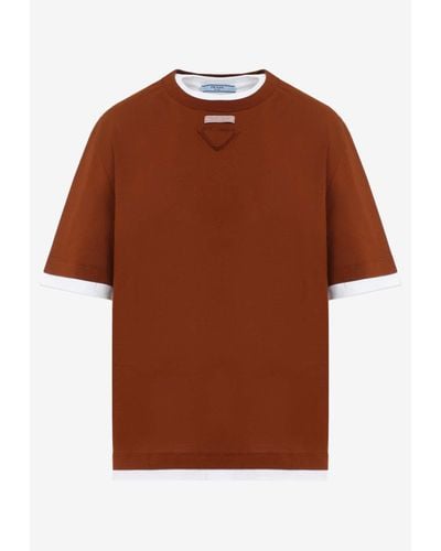 Prada Layered Crewneck T-Shirt - Brown