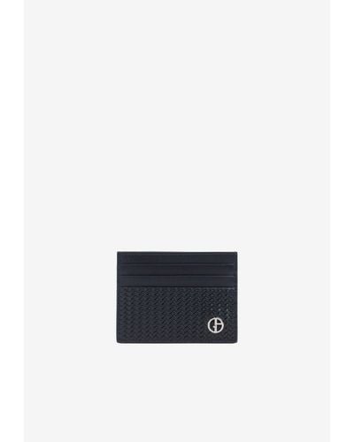 Giorgio Armani Logo Plaque Cardholder In Embossed Calf Leather - White