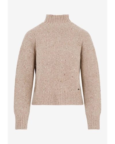 Akris Bouclé Cashmere High-Neck Sweater - Natural