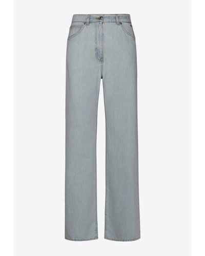 MSGM Logo Embroidered Wide-Leg Jeans - Grey