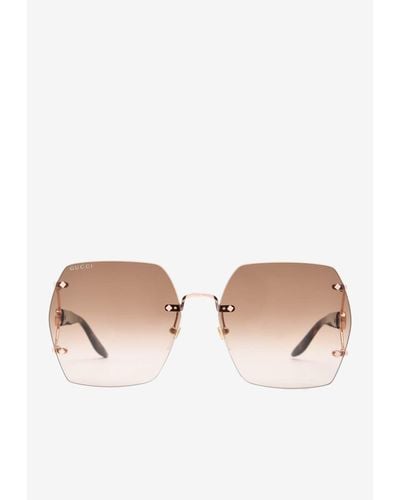 Gucci Double Gg Geometric Rimless Sunglasses - Natural