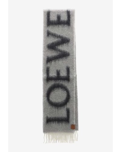Loewe Logo Jacquard Wool And Mohair Blend Scarf - Grey