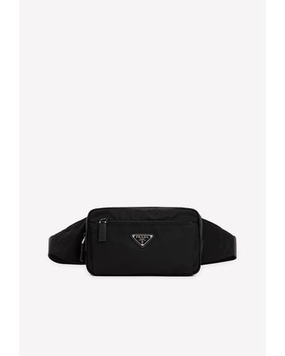 Prada Logo Plaque Re-Nylon Belt Bag - Black