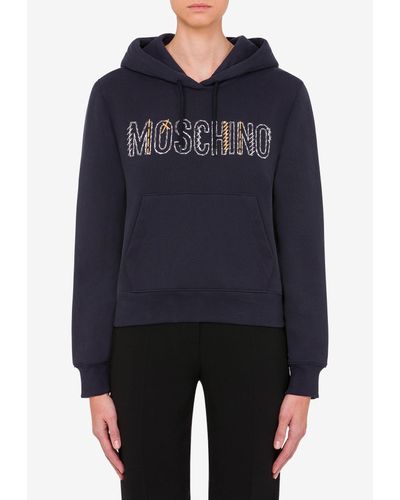 Moschino Stitching Logo Hooded Sweatshirt - Blue