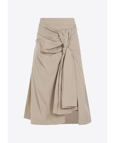 Bottega Veneta A-Line Knot Midi Skirt - Natural