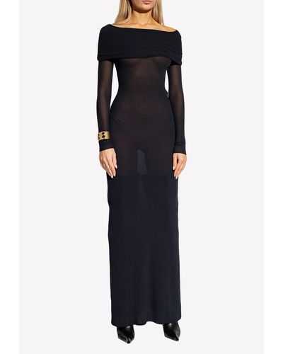 Balenciaga Off-Shoulder Double Layer Maxi Dress - Black