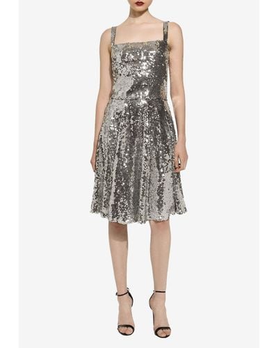 Dolce & Gabbana Sequined Flared Midi Skirt - Metallic