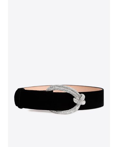 Giorgio Armani Crystal-embellished Knot Velvet Belt - White
