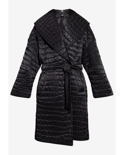 Versace Quilted-Croc Belted Nylon Coat - Black