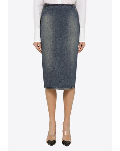 Alaïa Midi Denim Pencil Skirt - Grey