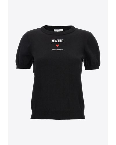 Moschino Logo Fine Knit Top - Black