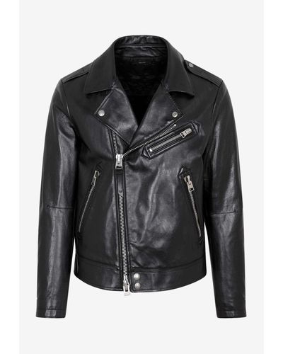 Tom Ford Smooth Grain Asymmetric Leather Biker Jacket - Black