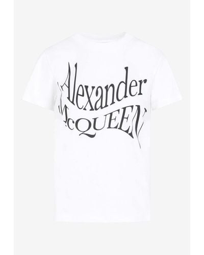Alexander McQueen Warped Logo Crewneck T-Shirt - White