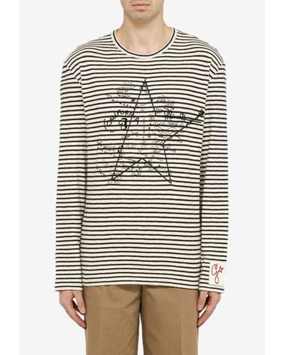 Golden Goose Embroidered Long-Sleeved Striped T-Shirt - Gray