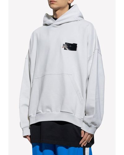 Balenciaga Obscured Logo Oversized Hooded Sweatshirt - Gray