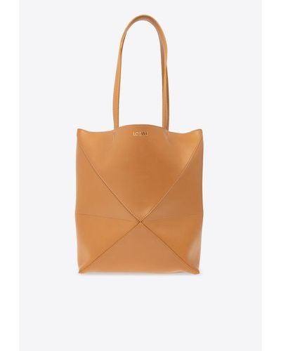Loewe Puzzle Fold Leather Tote Bag - Orange