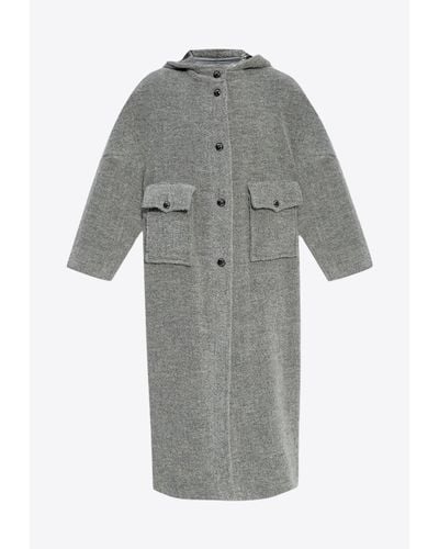 Emporio Armani Button-Down Wool Coat With Hood - Grey