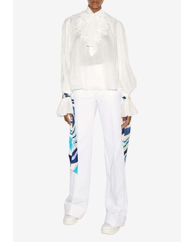 Emilio Pucci Fiamme Print Long-Sleeved Blouse - White