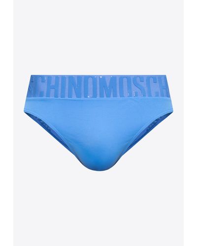 Moschino Logo Waistband Swim Briefs - Blue