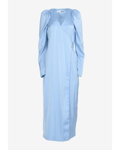 ROTATE BIRGER CHRISTENSEN Satin Midi Wrap Dress - Blue