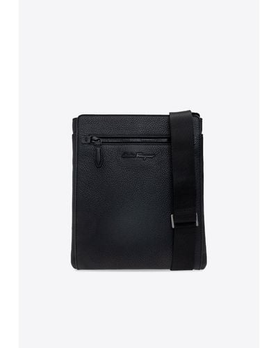 Ferragamo Firenze Leather Messenger Bag - Black