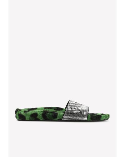 Tom Ford Tf Crystal-embellished Leopard Fur Slides - Green
