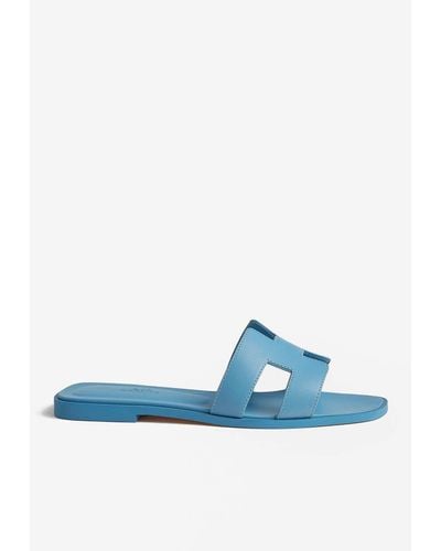 Hermès Oran H Cut-out Sandals In Calfskin - Blue